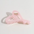 Pink heart-shaped claw clip made of matte resin with gold metal spring for hair styling - Pink