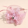 Cerchietto con piume rosa, rete e cristallo verde per matrimoni ed eventi - Viola Chiaro
