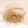 Elegante fascia per capelli a fiore in rete oro champagne con piume e velo a pois - Champagne