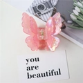 Pink holographic butterfly hair claw clip with 3D wings for a fairy hairstyle - Watermelon red
