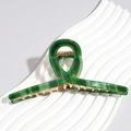 Detail of 13cm dark green marble hair claw clip with golden metal teeth for thick hair - 13cm Green