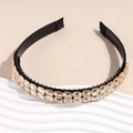 Detail showing non-slip teeth and amber rectangle crystals on a slim sponge headband - Champagne