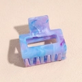 Detailed side view of large square hair claw with blue purple marble pattern texture - 4cm Purple Square Claw