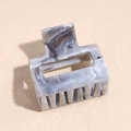 Detail of square matte hair claw with grey and white ink marble texture and metal spring - 4cm Gray Square Claw
