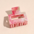 Macro detail of the square resin hair claw clip with pink and green marble pattern - 4cm Pink Green Square Claw
