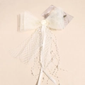 Fermaglio per capelli da sposa bianco crema con fiocco in rete, rosa e nappe di perle - Champagne
