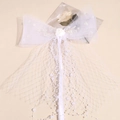 Fermaglio per capelli con fiocco in tulle bianco, perle e rosa per acconciatura da sposa - Bianco
