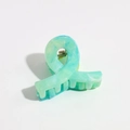 Detail showing mint green marble patterned hair claw clip with golden metal spring - 4cm Teal Linear Clip