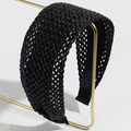 Minimalistische brede zwarte geweven haarband met gevlochten textuur voor dames - Zwart Plat Breed