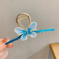 Pince à cheveux papillon dorée avec des ailes en émail dégradé bleu pour femmes - Bleu