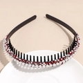 Women's non-slip headband with red rhinestones and white pearls on a black base - Red