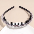 Detail of non-slip headband with comb teeth and inlaid pearls and pink crystals - Pink