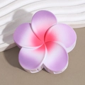 Macro view of a matte gradient plumeria flower hair claw clip with pink purple tones - Plumeria Purple Pink Stamen