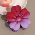 Detail shot of matte gradient plumeria hair claw clip with frosted pink petals - Wine Red Gradient Peach Blossom