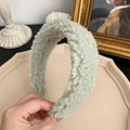 Plush lamb wool headband in soft mint green color for autumn and winter season - Light Green