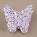 Close-up of pearl white butterfly hair claw clip with pink and green ink splatter detail - Green and Rose