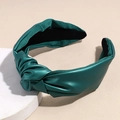 Detail of dark green PU leather headband with stylish knot and soft inner fabric - Dark Green