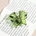 Detailed view of a green gradient butterfly hair claw clip on a vintage magazine base - Green Butterfly