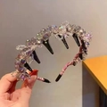 Serre-tête tressé rose avec perles en cristal irisé et dents noires pour femme - Grand Violet Foncé