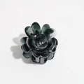 Detailed view of dark grey rose hair claw with heart-shaped petals in glossy acetate - Dark Gray Rosebud