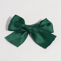 Elegant forest green satin bow hair clip with premium silky texture and metal fastener - Green