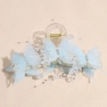 Detailed view of light blue butterfly hair claw clip with organza wings and bead accents - Light Blue