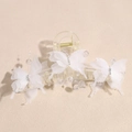 Detail of white 3D butterfly hair claw clip with rhinestones and transparent beads - White