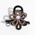 Molla per capelli a fiore con strass ambrati e dettaglio centrale con perla finta - Strass Champagne