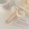 Elegant cream organza flower hair claw clip with pearls for thick hair styling - Bow Beige