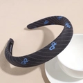 Elegant navy stripe headband with blue embroidery and handmade label detail - Gray