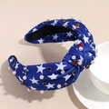 Dettaglio fascia annodata blu con stelle, strass colorati e perle finte - Blu con Stelle Bianche (Nodo) / Stella blu
