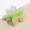 Detailed macro view of a translucent resin flower hair claw with a soft gradient finish - Blue Green Orange Gradient