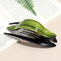 Dettaglio del fermaglio verde smeraldo con logo dorato su sfondo di libro aperto - Verde