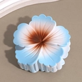 Elegant matte blue and white gradient frangipani flower claw clip for hair styling - Sakura Blue Brown Stamen