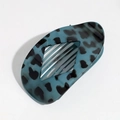 Pince à cheveux ovale plate bleu-gris translucide avec motif léopard noir chic - Imprimé Léopard Bleu (ps)