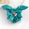 Lake blue satin scrunchie with rabbit ear bow design and elegant silk luster - Mint Green
