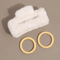 Plüschige weiße Haarklammer und gelbe Spiralhaargummis Set für elegantes Styling - Plüschkralle Und Spiralgummis / Beige Plüsch