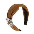 Elegante geplooide bruine stoffen haarband met glinsterende strasdecoratie - Khaki Strass