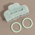 Plüschige mintgrüne Haarklammer mit passenden Spiral-Haargummis für Damen-Styling - Plüschkralle Und Spiralgummis / Grün Plüsch