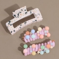 Pince à cheveux dégradé rose pêche et ensemble d'accessoires à motif marguerite pour femme - Beige Floral