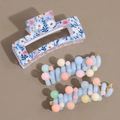 Set de pinces à cheveux été dégradé rose avec motifs floraux et perles colorées - Floral Bleu