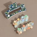 Ensemble pince à cheveux florale et pinces spirales vertes avec perles macaron colorées - Vert Fleuri