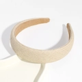 Bohemian wide knotted straw headband in natural beige raffia weave on white dish - Twill Woven Plain Style / Khaki
