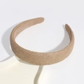 Elegant wide knotted straw headband in natural light brown weave for women - Cross Woven Plain Style / Light Coffee