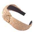 Bohemian wide straw knotted headband in light natural beige with soft black lining - Knotted Style / Beige
