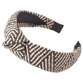 Knotted bohemian straw headband in classic black and white woven pattern - Knotted Edged Style / Black