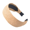 Bohemian style wide braided knot headband in natural beige straw with black lining - Plain Edged Style / Beige