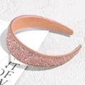 Cerchietto largo rosa in spugna con strass vintage e perline di cristallo chic - Rosa