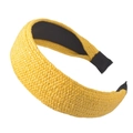 Bohemian style wide knotted straw headband in vibrant yellow with woven texture - Plain Edged Style / Yellow