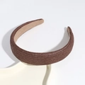 Deep brown bohemian braided headband with elegant cross knot on a ceramic plate - Leather Look Woven Plain Style / Dark Brown